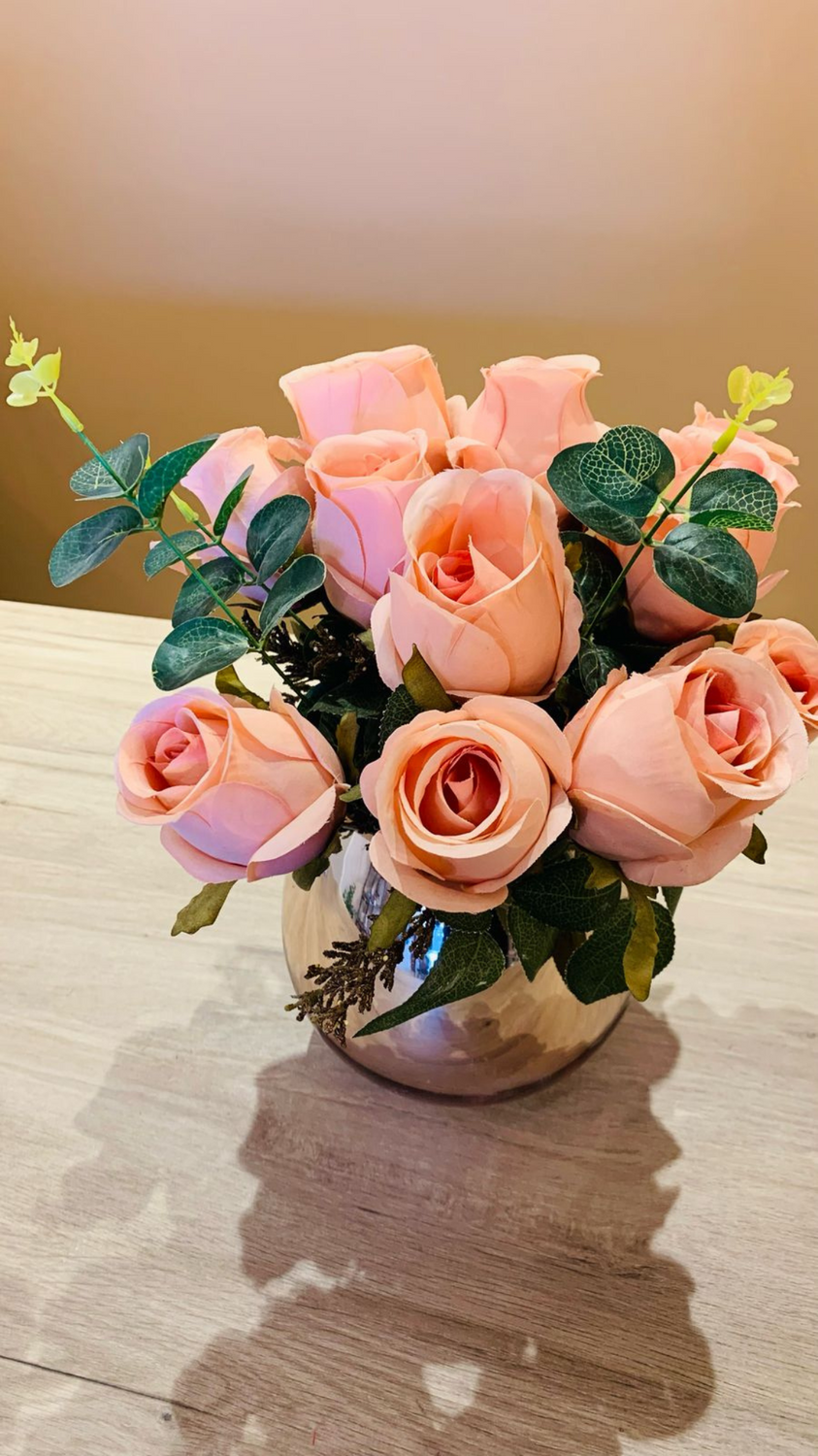 Buquê Rose Vaso Vidro