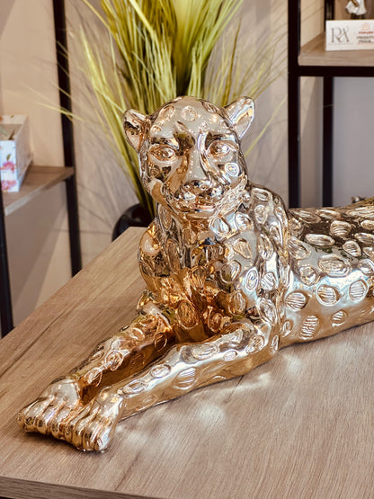 Estátua Leopardo Gold Deitado