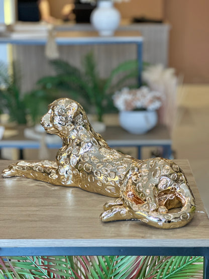 Estátua Leopardo Gold Deitado