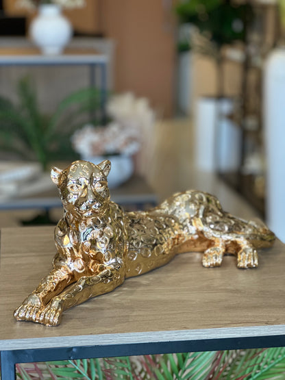 Estátua Leopardo Gold Deitado