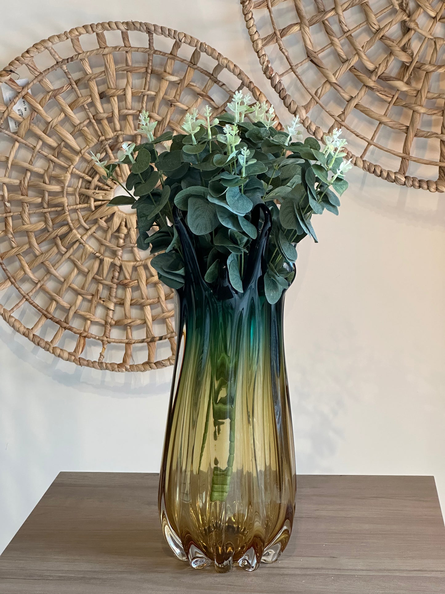 Vaso Murano com Buquê Eucalipto